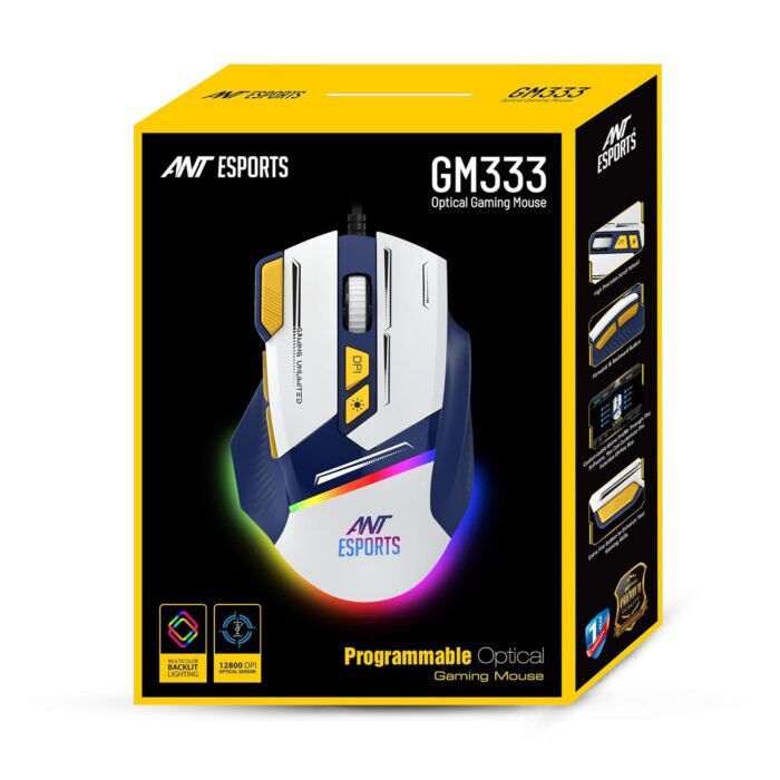 Ant Esports GM333 12800DPI RGB Wired Gaming Mouse Blue/White/Yellow - Image 8