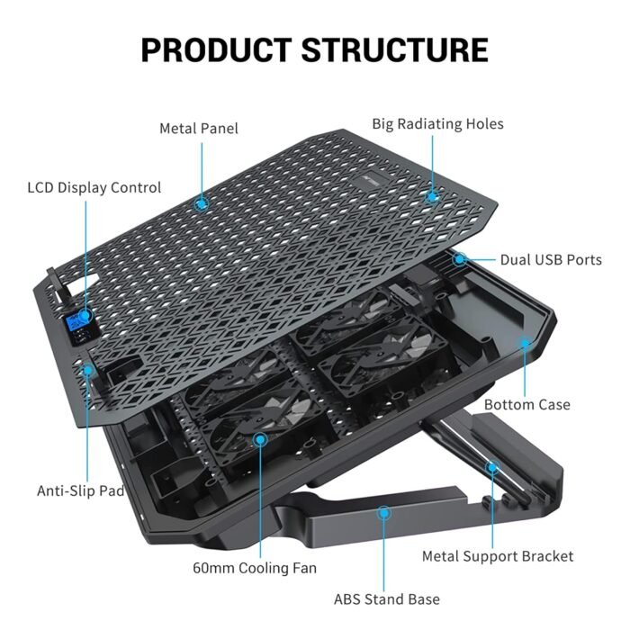 Ant Esports NC210 Gaming Notebook Cooler with 6 Cooling Fans for 10" - 15.6" Laptops, RGB Lights, 2 USB Ports - Image 5