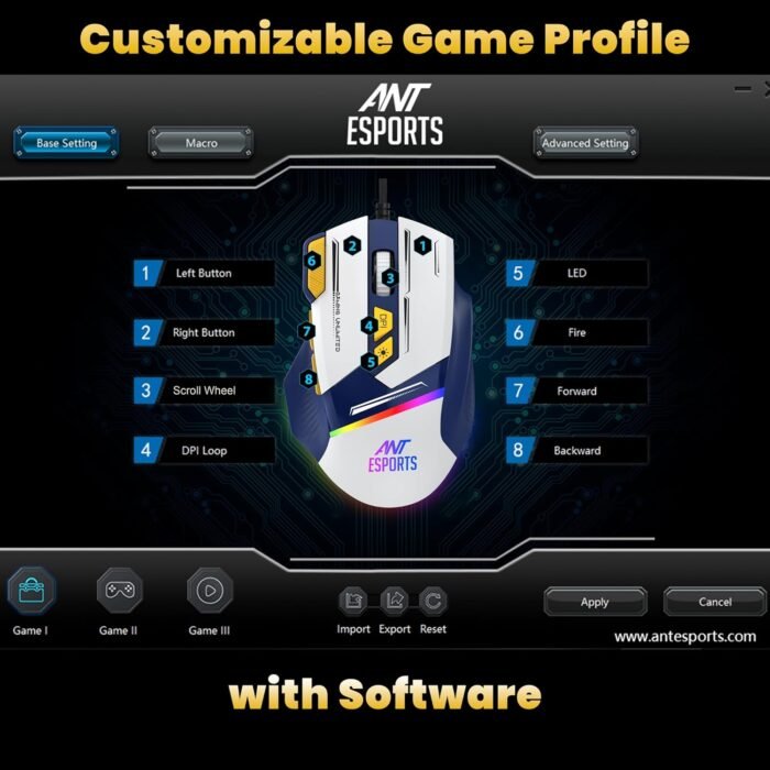 Ant Esports GM333 12800DPI RGB Wired Gaming Mouse Blue/White/Yellow - Image 5
