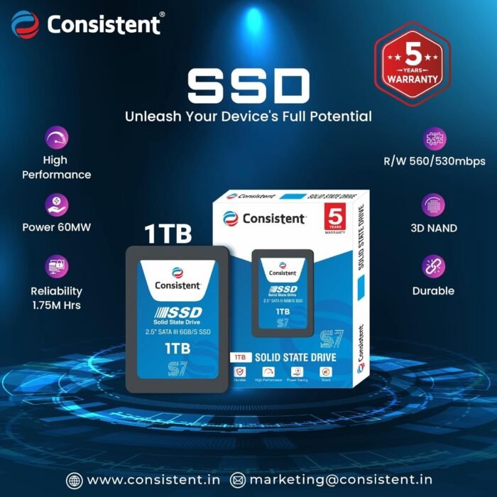 Consistent 2.5 1 TB SSD with SATA III Interface, 6Gb/s,Read/Write Speed Upto - 570/500 MB/s, 5 Years Warranty. - Image 3