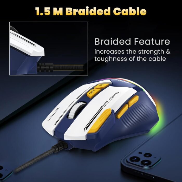 Ant Esports GM333 12800DPI RGB Wired Gaming Mouse Blue/White/Yellow - Image 7