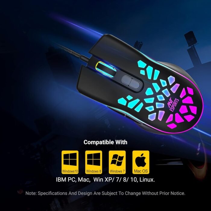 Ant Esports GM80 USB RGB Wired 6 Programmable Buttons, 3200 DPI Adjustable, Optical Gamer Gaming Mice Gaming Mouse with Multicolour LED Lights - Black - Image 4