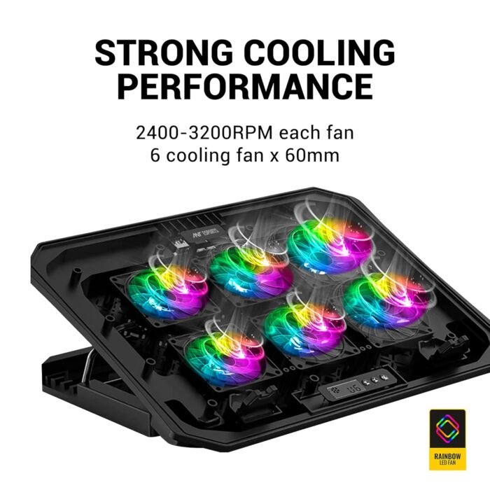 Ant Esports NC210 Gaming Notebook Cooler with 6 Cooling Fans for 10" - 15.6" Laptops, RGB Lights, 2 USB Ports - Image 6