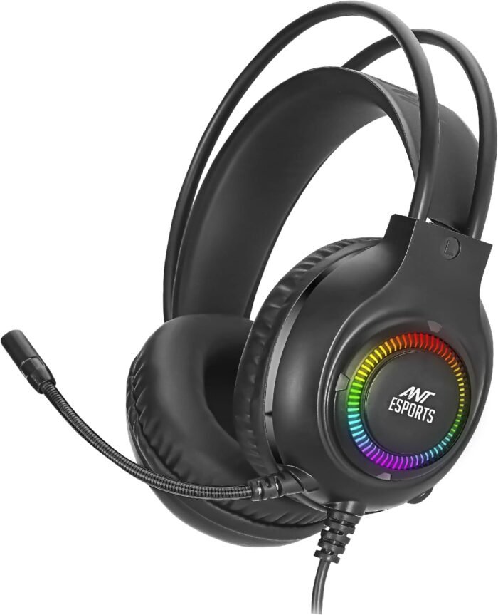 Ant Esports H580 Gaming Headset with Microphone for PS4 PC Xbox one PS5 Switch Laptop, Over Ear Headphones Wired with Noise Cancelling Mic, 3.5m Audio Jack, 50mm Stereo Drivers, Led Light – Black - Image 1