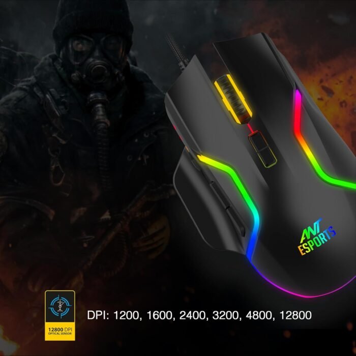 Ant Esports GM340 Ergonomic Design with Braided Cable,8 Programmable Buttons,Upto 12800 DPI Wired Optical Gaming Mouse (USB 2.0, Black) - Image 3