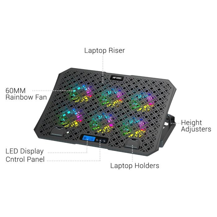 Ant Esports NC210 Gaming Notebook Cooler with 6 Cooling Fans for 10" - 15.6" Laptops, RGB Lights, 2 USB Ports - Image 8