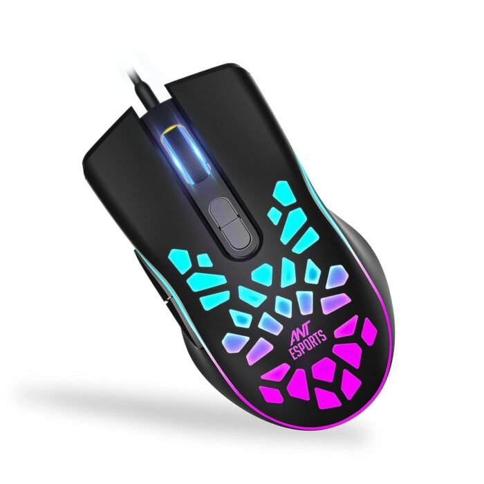 Ant Esports GM80 USB RGB Wired 6 Programmable Buttons, 3200 DPI Adjustable, Optical Gamer Gaming Mice Gaming Mouse with Multicolour LED Lights - Black - Image 2