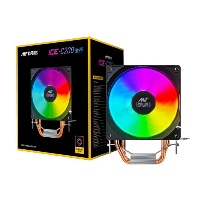 Ant Esports ICE-C200 CPU Cooler/CPU Fan with Rainbow LED Fan | Support - Intel LGA1150, LGA1151, LGA1155, LGA1156, LGA1200, LGA1700 & AMD FM1, FM2, AM2, AM3, AM4 - Image 1