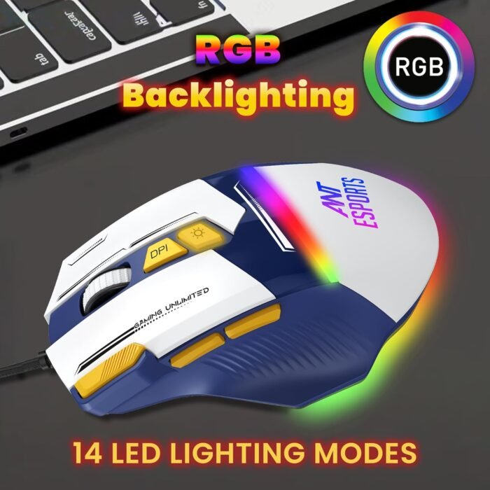 Ant Esports GM333 12800DPI RGB Wired Gaming Mouse Blue/White/Yellow - Image 3