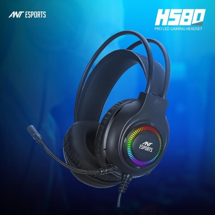 Ant Esports H580 Gaming Headset with Microphone for PS4 PC Xbox one PS5 Switch Laptop, Over Ear Headphones Wired with Noise Cancelling Mic, 3.5m Audio Jack, 50mm Stereo Drivers, Led Light – Black - Image 5