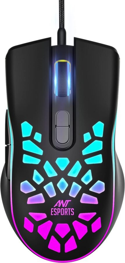 Ant Esports GM80 USB RGB Wired 6 Programmable Buttons, 3200 DPI Adjustable, Optical Gamer Gaming Mice Gaming Mouse with Multicolour LED Lights - Black