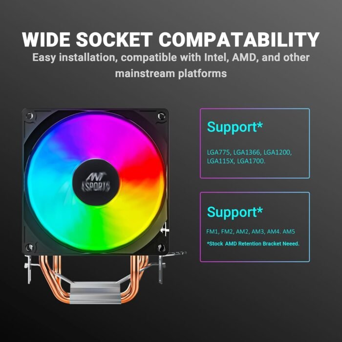 Ant Esports ICE-C200 CPU Cooler/CPU Fan with Rainbow LED Fan | Support - Intel LGA1150, LGA1151, LGA1155, LGA1156, LGA1200, LGA1700 & AMD FM1, FM2, AM2, AM3, AM4 - Image 8