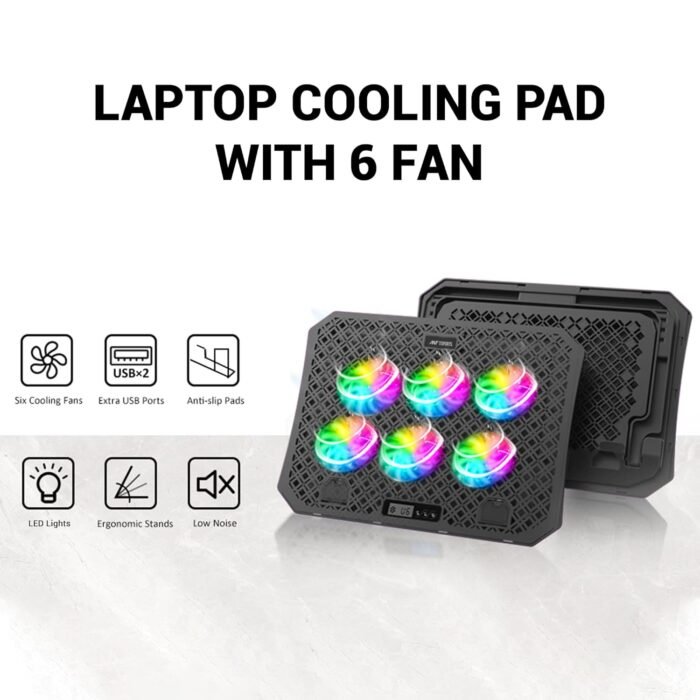 Ant Esports NC210 Gaming Notebook Cooler with 6 Cooling Fans for 10" - 15.6" Laptops, RGB Lights, 2 USB Ports - Image 4