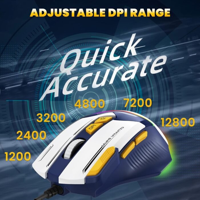Ant Esports GM333 12800DPI RGB Wired Gaming Mouse Blue/White/Yellow - Image 6