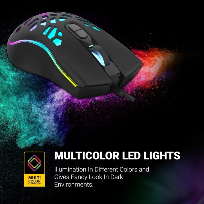 Ant Esports GM80 USB RGB Wired 6 Programmable Buttons, 3200 DPI Adjustable, Optical Gamer Gaming Mice Gaming Mouse with Multicolour LED Lights - Black - Image 5