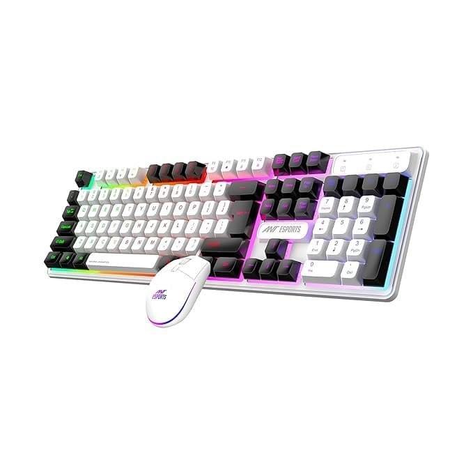 Ant Esports KM1610 LED Keyboard and Mouse Combo, 104 Keys Rainbow Backlit Keyboard and 7 Colour RGB Mouse, White Gaming Keyboard and Mouse Combo for PC Laptop Xbox PS4 Gamers and Work - Image 1