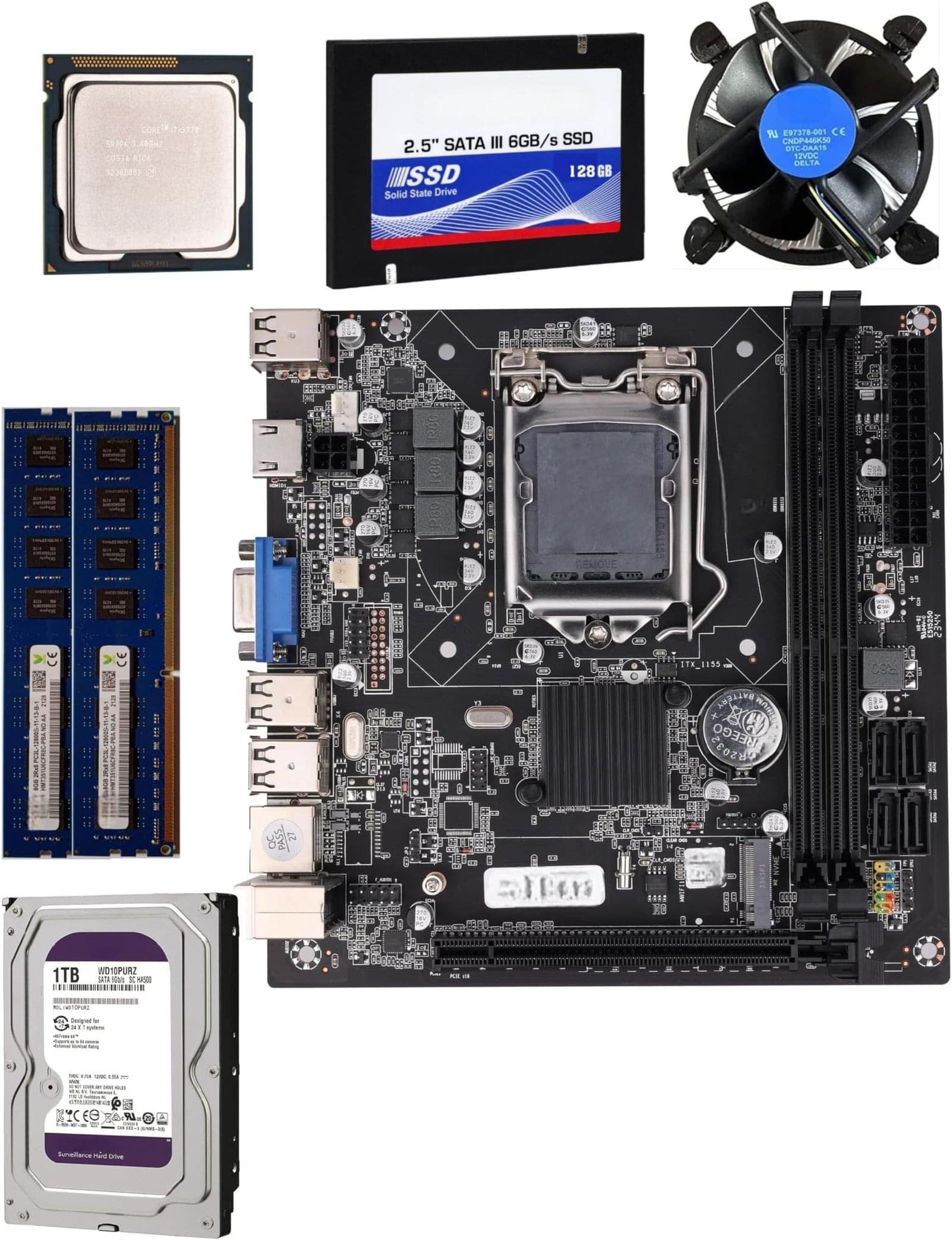 PreSolve| H61 Motherboard Combo/Kit with i7-3770 Processor, 8+8GB DDR3 RAM, 128GB SSD, 1TB HDD, Mysterious Product and Free CPU Fan at (Window 10 Pro/MS Office). - Image 1